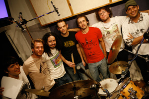 Band and crew! Kieran Kelly, second from left, and Soundworks owner/engineer Kamilo Kratc, third from left.