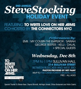 2nd Annual “SteveStocking” Concert with To Write Love On Her Arms in NYC, Dec. 8th