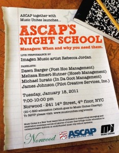 ASCAP and Music Unites Present Night School on Tuesday, 1/18: Managers – When and Why You Need Them