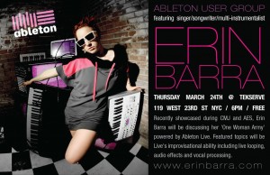 Erin Barra and Ableton User Group at Tekserve Tonight, Thursday March 24