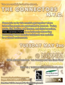 Event Alert: The Connectors Music and Media Meetup on May 3rd at Riverpark