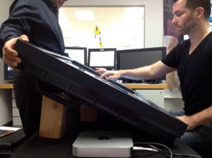The RAVEN starts to take shape: Steven Slate with an early multitouch prototype. (click to enlarge)