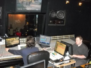 DeSimone and Schnupp on the SSL 9000 J -- a scene can be seen in session through the glass.