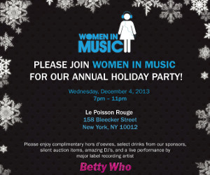 NYC Event Choice: Women in Music Annual Holiday Party – 12/4 at Le Poisson Rouge