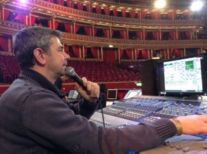 Ben Findlay at FOH for Robert Plant at the Royal Albert Hall  (Credit Carolyn Findlay 2013) 