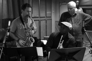 Pete Mills, Dwight Adams and Ron Skinner in United Sound System's studio B. Photo by Jennifer Foulds.