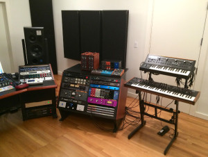 To the right, Alex Sterling's outboard and synths are close at hand. 