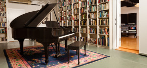 All the better to hear the live room with -- lined with 3,000 books.