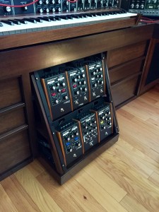 Brown's custom Moog pedal rack is mobile. 