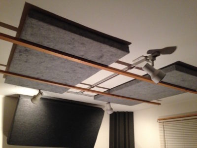 Inexpensive, attractive DIY acoustic panels made by the author for his own studio.