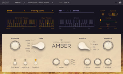 The AMBER acoustic guitar instrument from UJAM's "Virtual Guitarist" line. A clean electric version called SPARKLE is also available.
