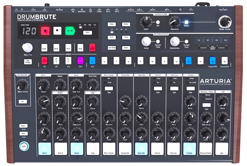 The user interface of DrumBrute should feel familiar to those with experience using drum machines. It also offers several unique features that improve workflow and open up new possibilities within the digital realm.